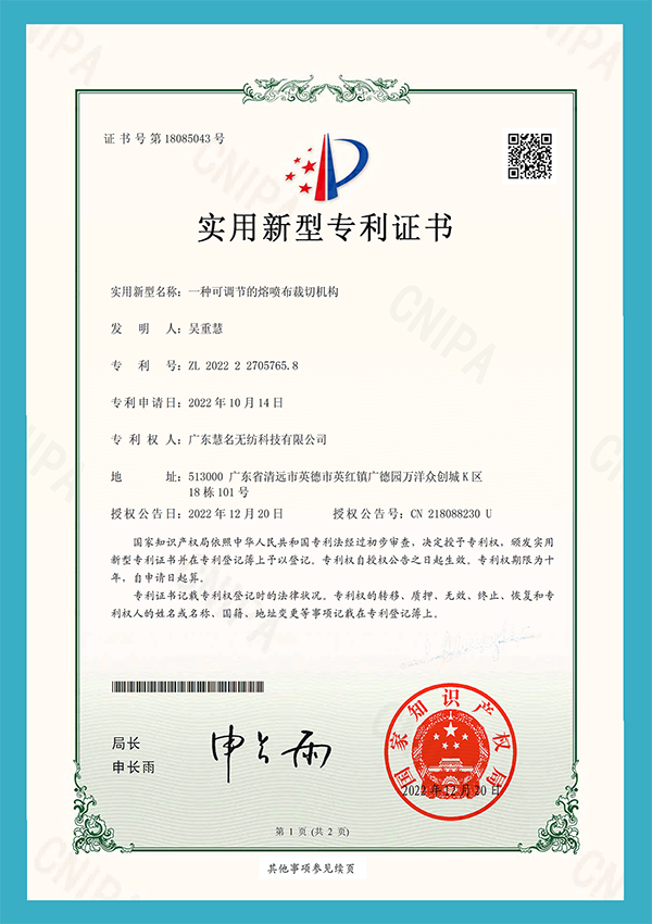 समायोज्य पिघले कपड़े काटने उपकरण पेटेंट